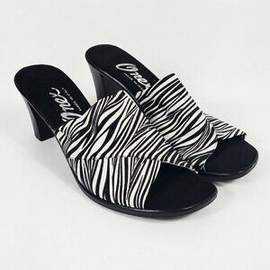 NWOT Onex Crista Elastic Slide Block Heel Sandals Zebra Animal Print Mules 10